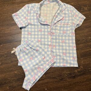Blue and Pink Checkered Bow Pajamas